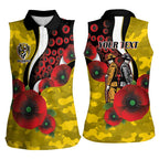 Richmond Tigers ANZAC Personalised Women Sleeveless Polo Shirt Lest We Forget Poppy Camo