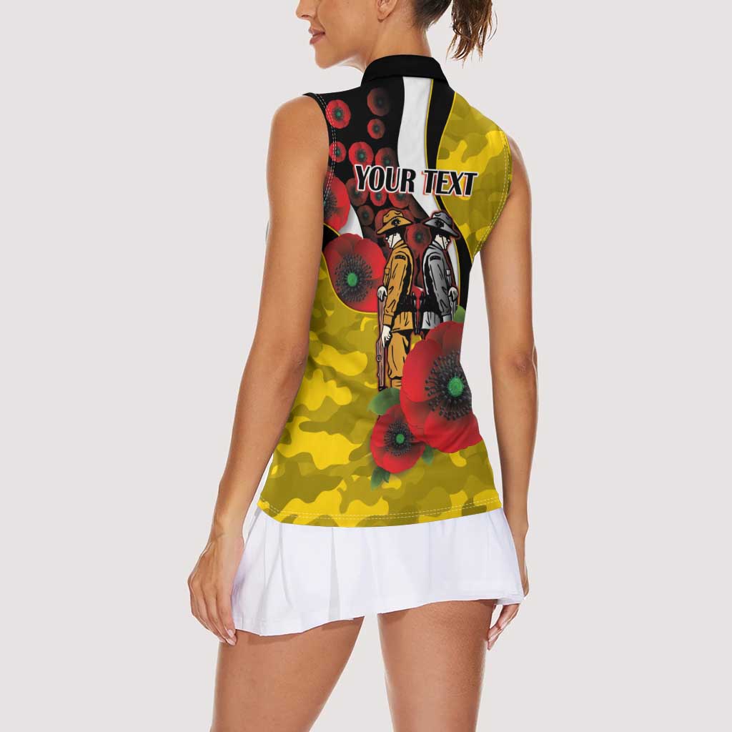 Richmond Tigers ANZAC Personalised Women Sleeveless Polo Shirt Lest We Forget Poppy Camo