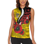 Richmond Tigers ANZAC Personalised Women Sleeveless Polo Shirt Lest We Forget Poppy Camo