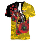 Richmond Tigers ANZAC Personalised Women V-Neck T-Shirt Lest We Forget Poppy Camo