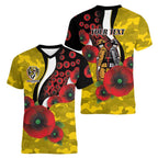 Richmond Tigers ANZAC Personalised Women V-Neck T-Shirt Lest We Forget Poppy Camo