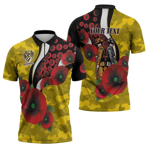 Richmond Tigers ANZAC Personalised Zipper Polo Shirt Lest We Forget Poppy Camo