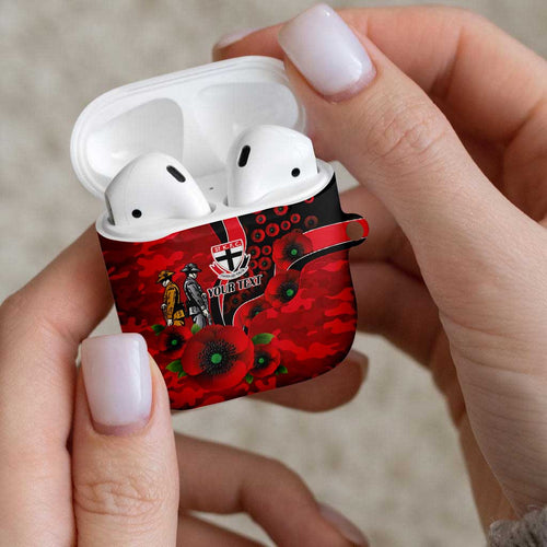 St Saints ANZAC Personalised AirPods Case Lest We Forget Poppy Camo