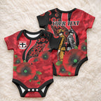 St Saints ANZAC Personalised Baby Onesie Lest We Forget Poppy Camo