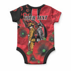 St Saints ANZAC Personalised Baby Onesie Lest We Forget Poppy Camo