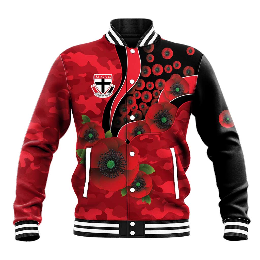 St Saints ANZAC Personalised Baseball Jacket Lest We Forget Poppy Camo