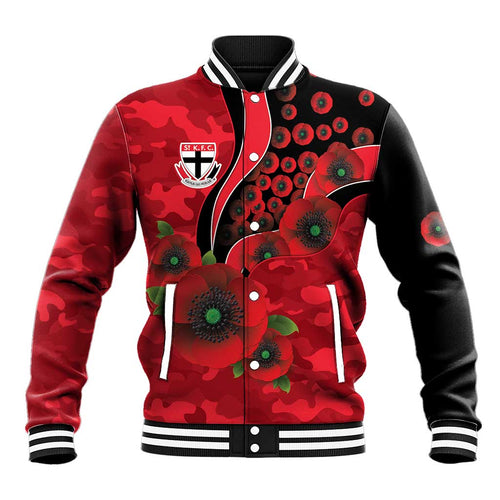 St Saints ANZAC Personalised Baseball Jacket Lest We Forget Poppy Camo