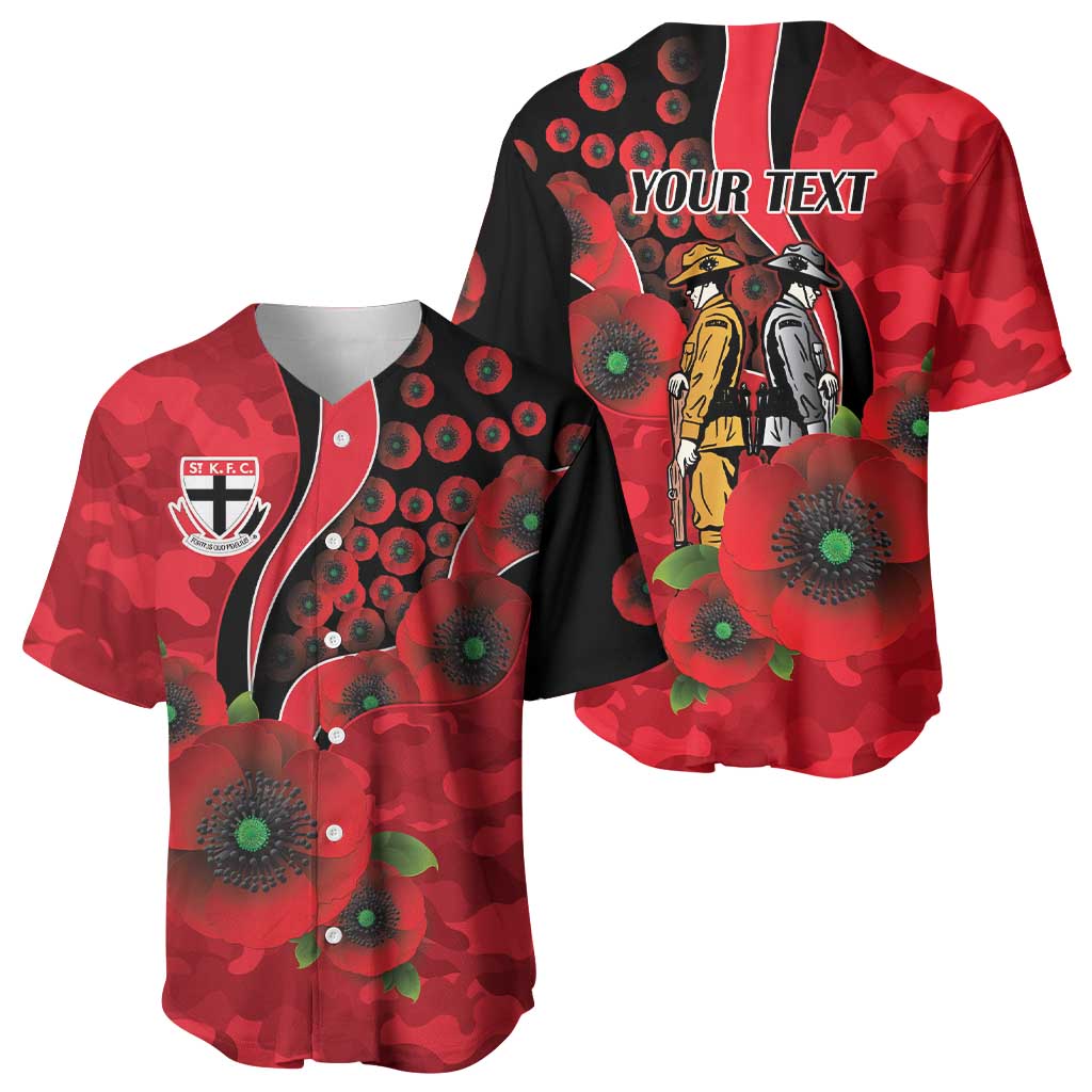 St Saints ANZAC Personalised Baseball Jersey Lest We Forget Poppy Camo