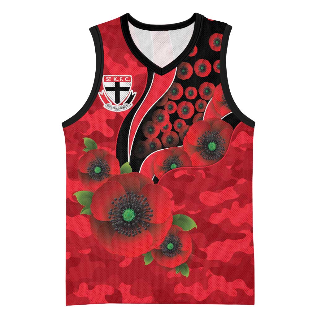 St Saints ANZAC Personalised Basketball Jersey Lest We Forget Poppy Camo