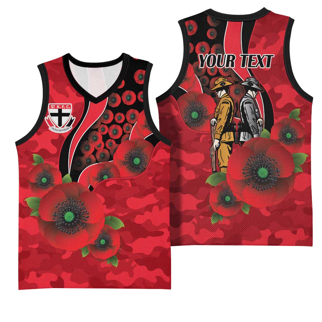St Saints ANZAC Personalised Basketball Jersey Lest We Forget Poppy Camo
