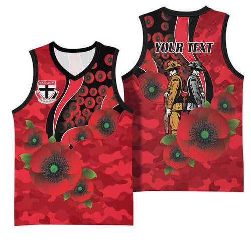 St Saints ANZAC Personalised Basketball Jersey Lest We Forget Poppy Camo