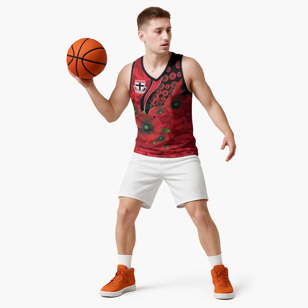 St Saints ANZAC Personalised Basketball Jersey Lest We Forget Poppy Camo