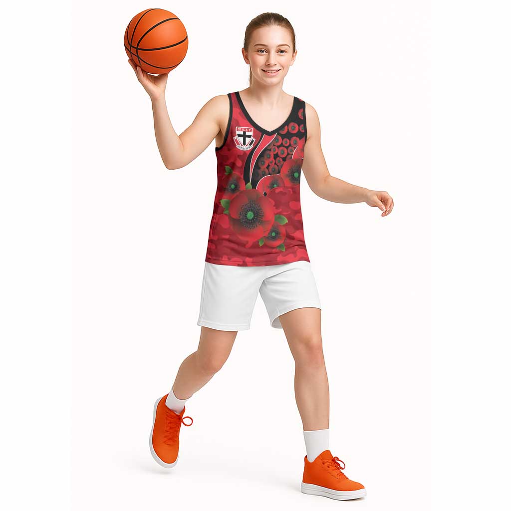St Saints ANZAC Personalised Basketball Jersey Lest We Forget Poppy Camo