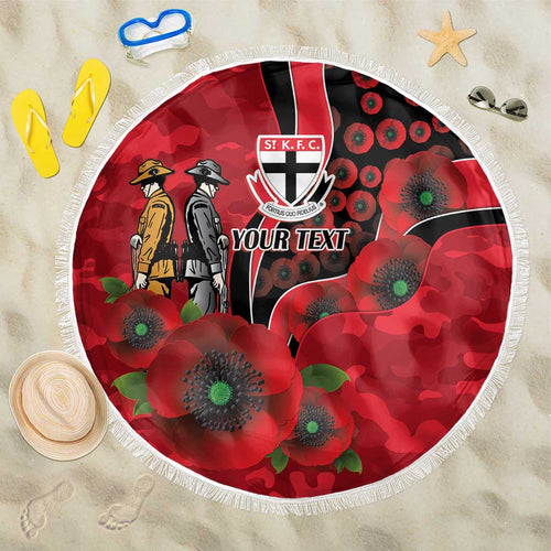 St Saints ANZAC Personalised Beach Blanket Lest We Forget Poppy Camo