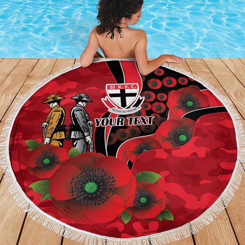 St Saints ANZAC Personalised Beach Blanket Lest We Forget Poppy Camo