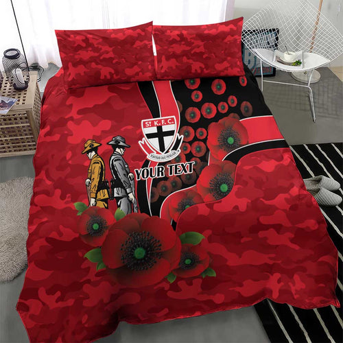 St Saints ANZAC Personalised Bedding Set Lest We Forget Poppy Camo
