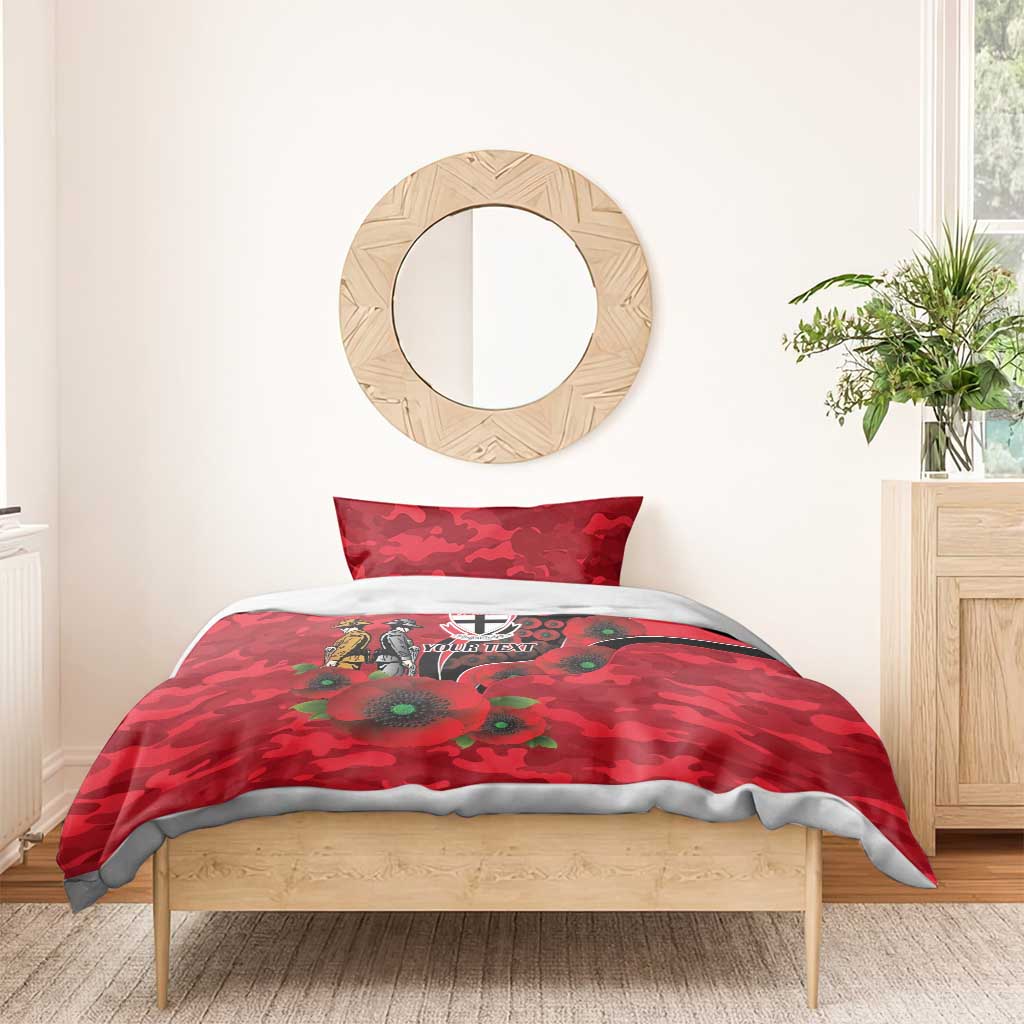 St Saints ANZAC Personalised Bedding Set Lest We Forget Poppy Camo