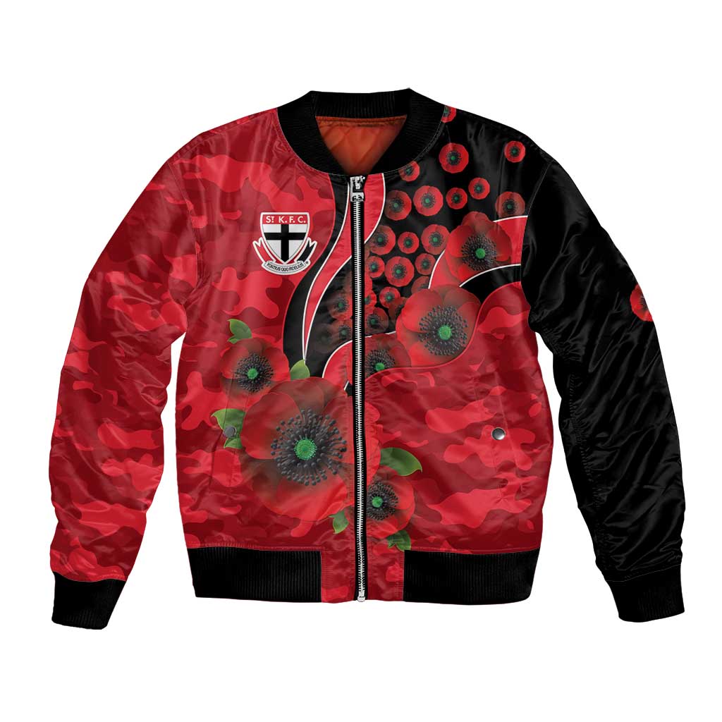St Saints ANZAC Personalised Bomber Jacket Lest We Forget Poppy Camo