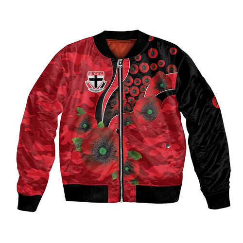 St Saints ANZAC Personalised Bomber Jacket Lest We Forget Poppy Camo