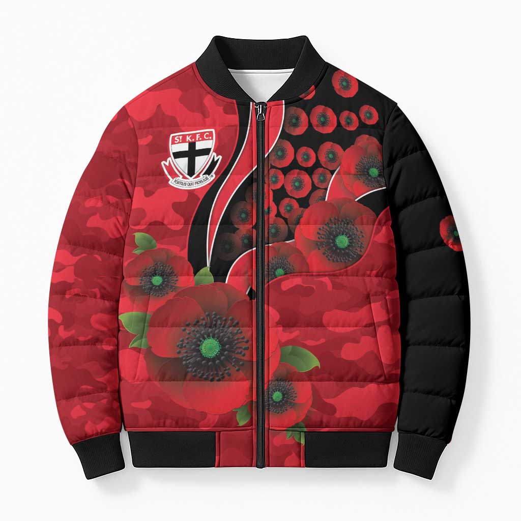 St Saints ANZAC Personalised Bomber Puffer Jacket Lest We Forget Poppy Camo