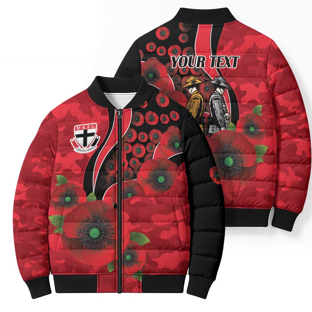 St Saints ANZAC Personalised Bomber Puffer Jacket Lest We Forget Poppy Camo