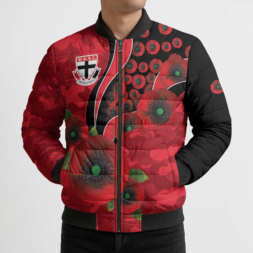 St Saints ANZAC Personalised Bomber Puffer Jacket Lest We Forget Poppy Camo