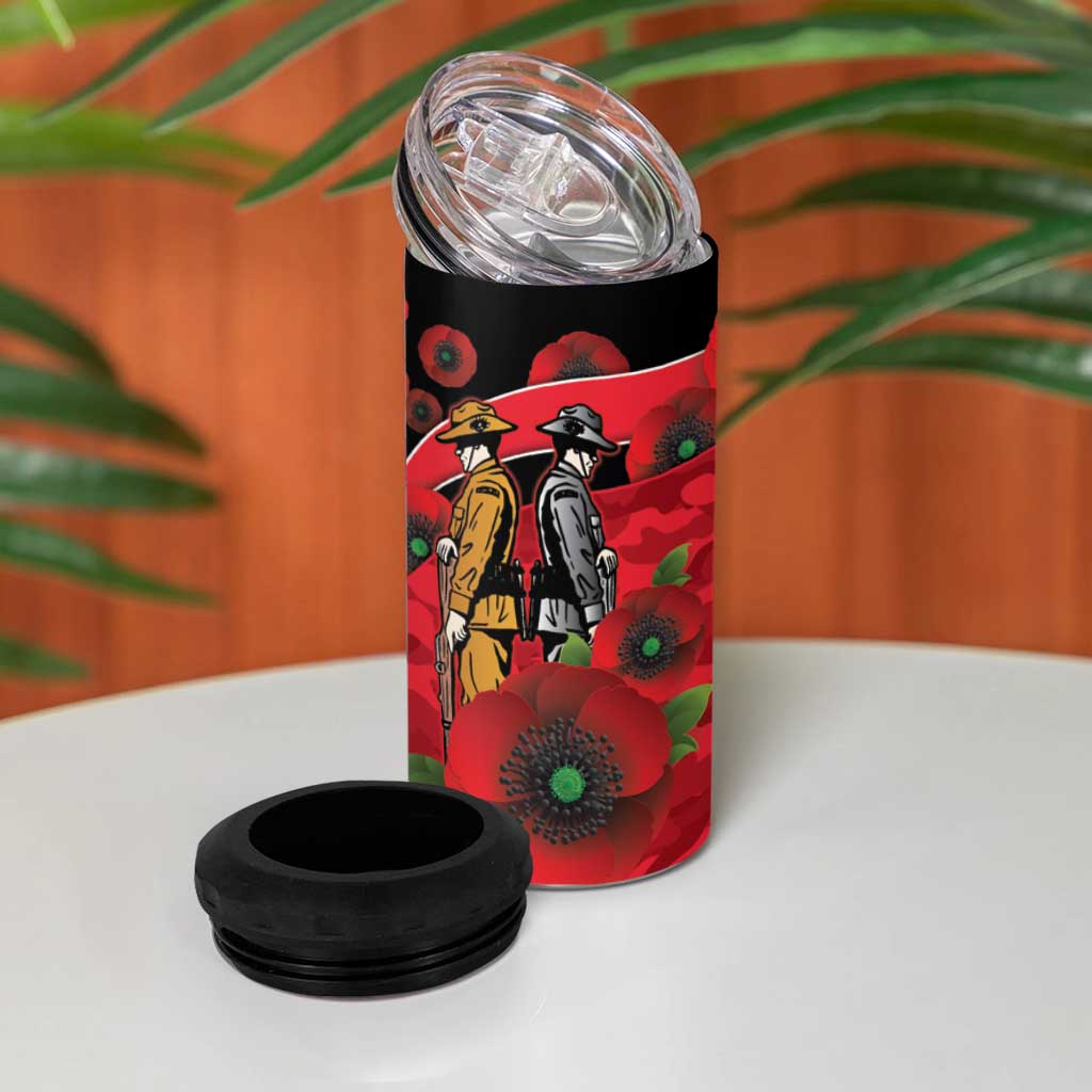 St Saints ANZAC Personalised 4 in 1 Can Cooler Tumbler Lest We Forget Poppy Camo