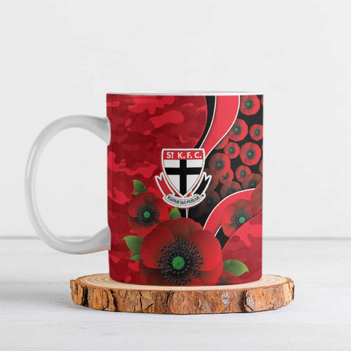 St Saints ANZAC Personalised Ceramic Mug Lest We Forget Poppy Camo