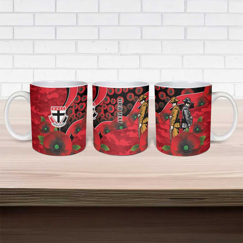 St Saints ANZAC Personalised Ceramic Mug Lest We Forget Poppy Camo