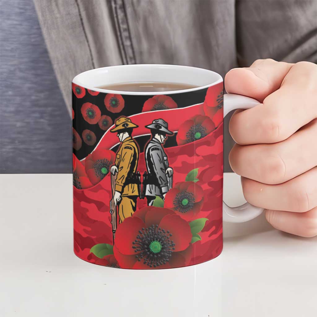 St Saints ANZAC Personalised Ceramic Mug Lest We Forget Poppy Camo