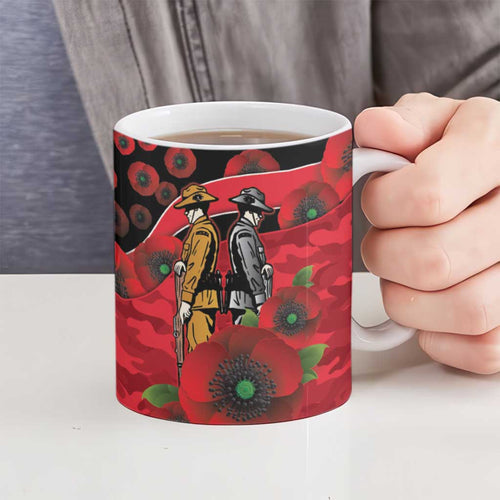 St Saints ANZAC Personalised Ceramic Mug Lest We Forget Poppy Camo