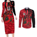 St Saints ANZAC Personalised Couples Matching Long Sleeve Bodycon Dress and Long Sleeve Button Shirt Lest We Forget Poppy Camo