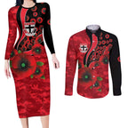 St Saints ANZAC Personalised Couples Matching Long Sleeve Bodycon Dress and Long Sleeve Button Shirt Lest We Forget Poppy Camo
