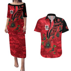 St Saints ANZAC Personalised Couples Matching Puletasi and Hawaiian Shirt Lest We Forget Poppy Camo
