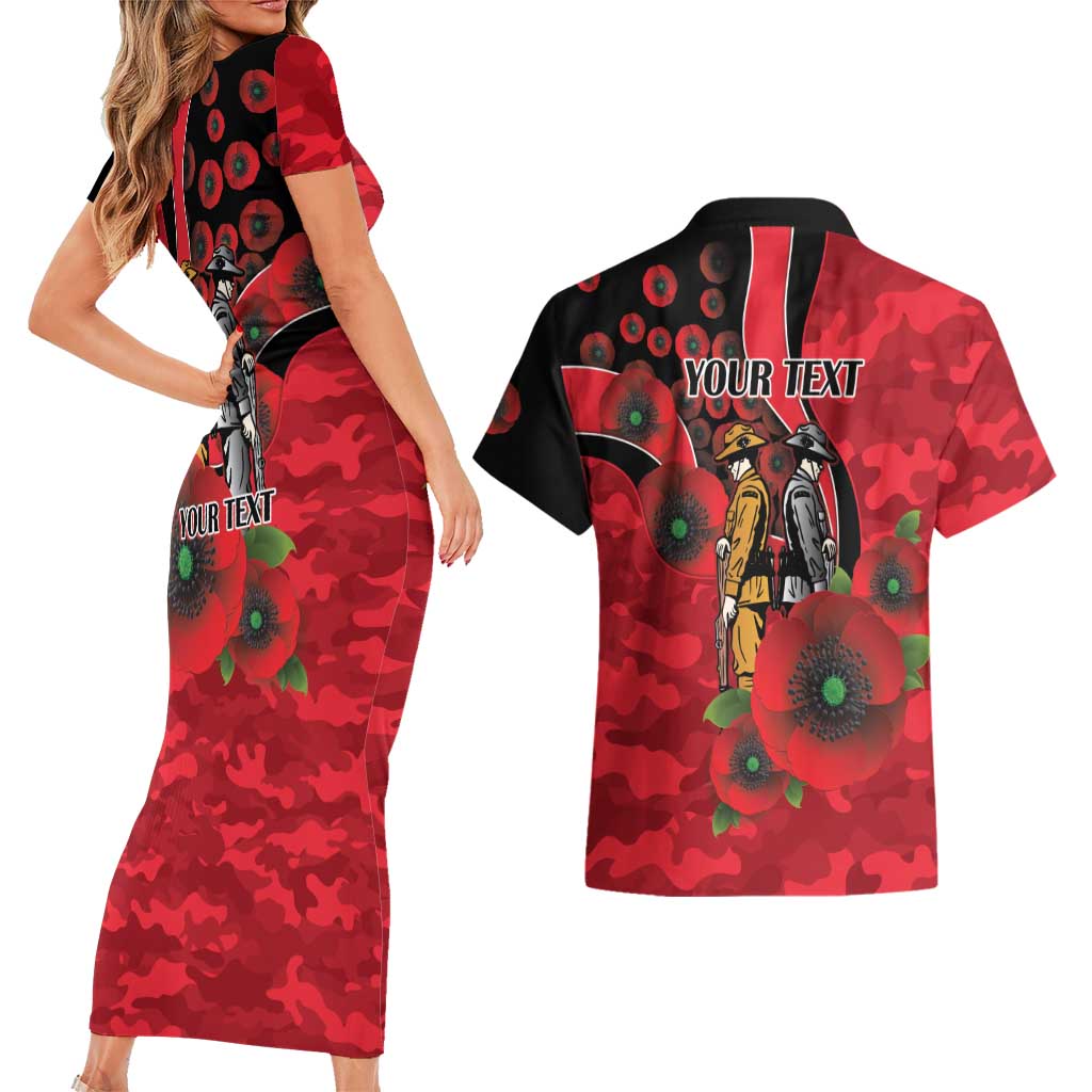 St Saints ANZAC Personalised Couples Matching Short Sleeve Bodycon Dress and Hawaiian Shirt Lest We Forget Poppy Camo