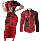 St Saints ANZAC Personalised Couples Matching Short Sleeve Bodycon Dress and Long Sleeve Button Shirt Lest We Forget Poppy Camo