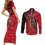 St Saints ANZAC Personalised Couples Matching Short Sleeve Bodycon Dress and Long Sleeve Button Shirt Lest We Forget Poppy Camo