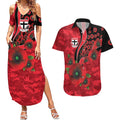St Saints ANZAC Personalised Couples Matching Summer Maxi Dress and Hawaiian Shirt Lest We Forget Poppy Camo