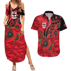 St Saints ANZAC Personalised Couples Matching Summer Maxi Dress and Hawaiian Shirt Lest We Forget Poppy Camo