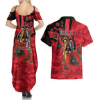 St Saints ANZAC Personalised Couples Matching Summer Maxi Dress and Hawaiian Shirt Lest We Forget Poppy Camo