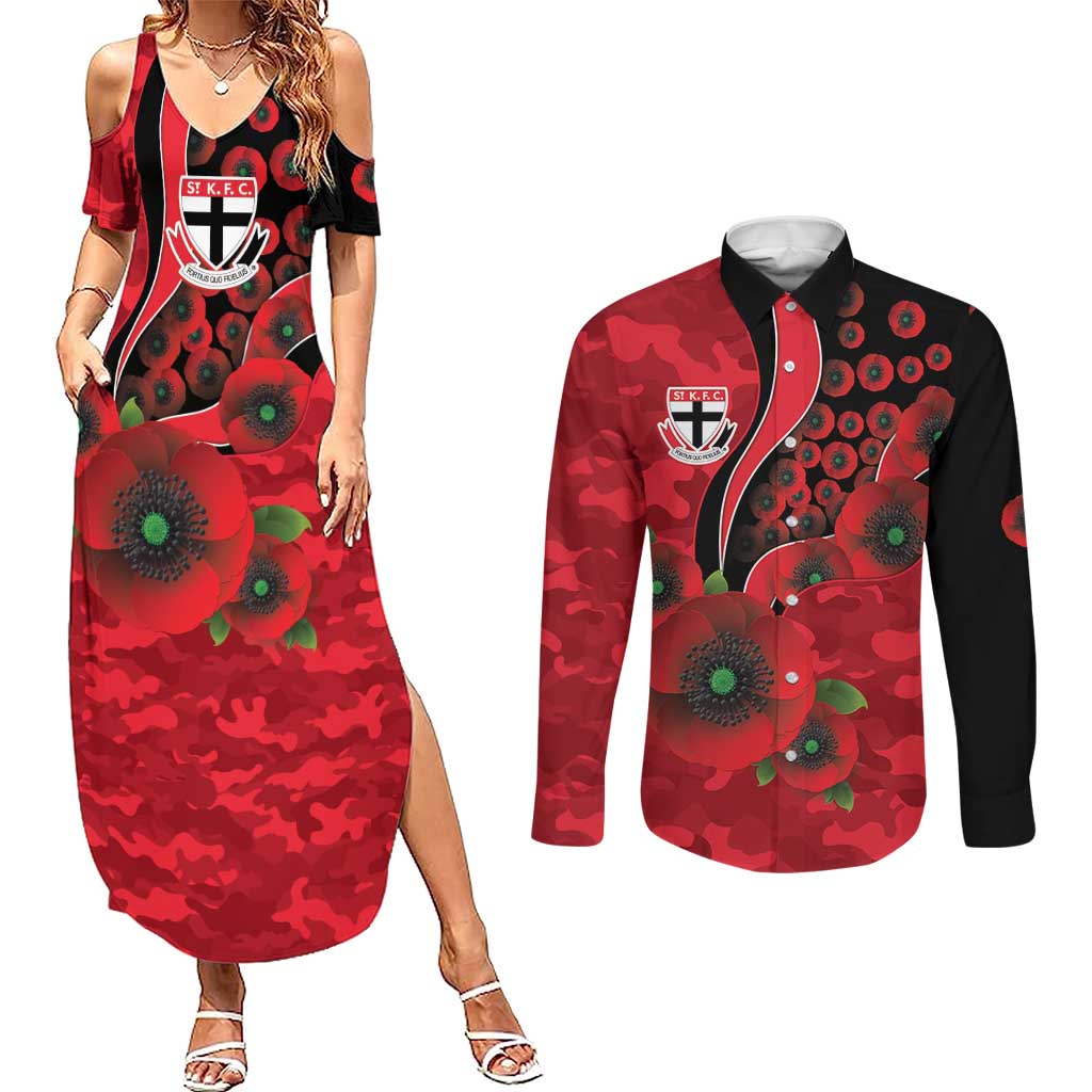 St Saints ANZAC Personalised Couples Matching Summer Maxi Dress and Long Sleeve Button Shirt Lest We Forget Poppy Camo