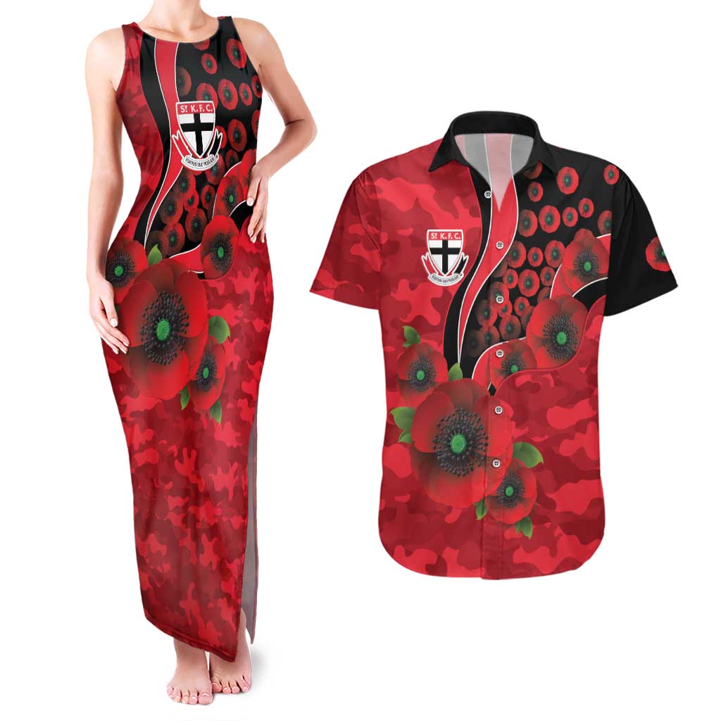 St Saints ANZAC Personalised Couples Matching Tank Maxi Dress and Hawaiian Shirt Lest We Forget Poppy Camo