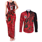 St Saints ANZAC Personalised Couples Matching Tank Maxi Dress and Long Sleeve Button Shirt Lest We Forget Poppy Camo