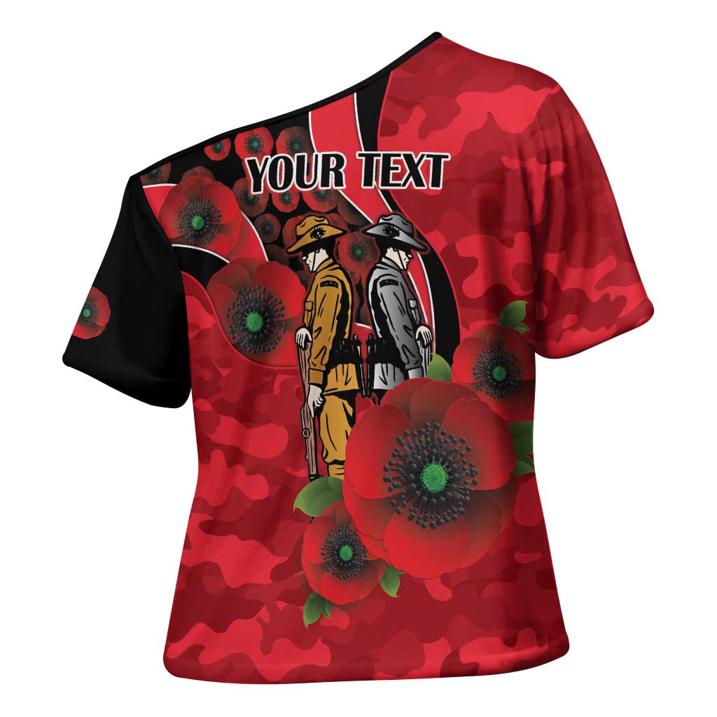 St Saints ANZAC Personalised Cross Shoulder Shirt Lest We Forget Poppy Camo