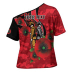 St Saints ANZAC Personalised Cross Shoulder Shirt Lest We Forget Poppy Camo
