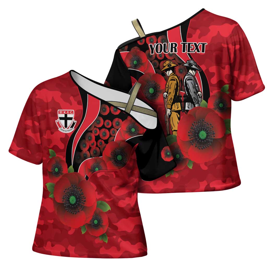 St Saints ANZAC Personalised Cross Shoulder Shirt Lest We Forget Poppy Camo