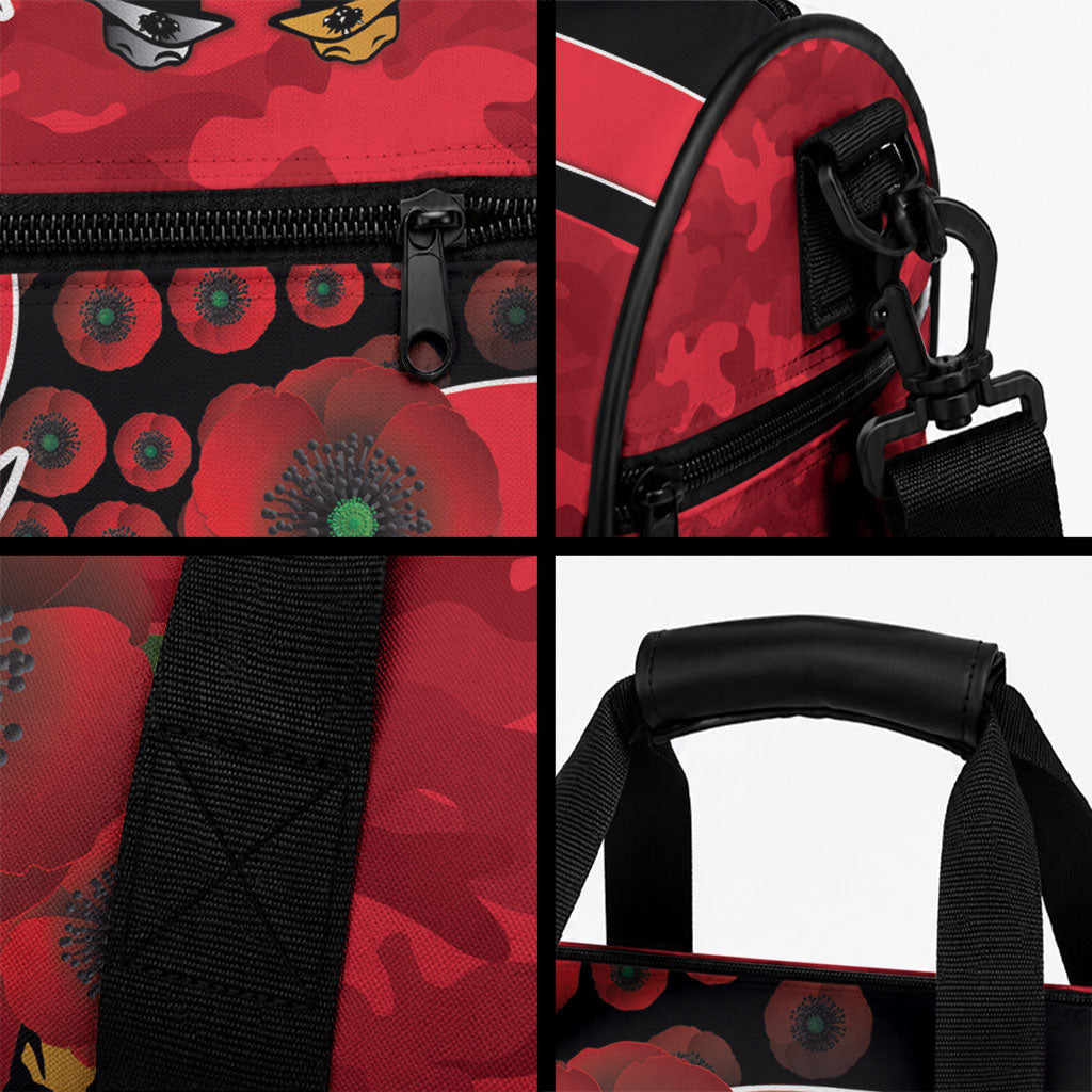 St Saints ANZAC Personalised Duffle Bag Lest We Forget Poppy Camo