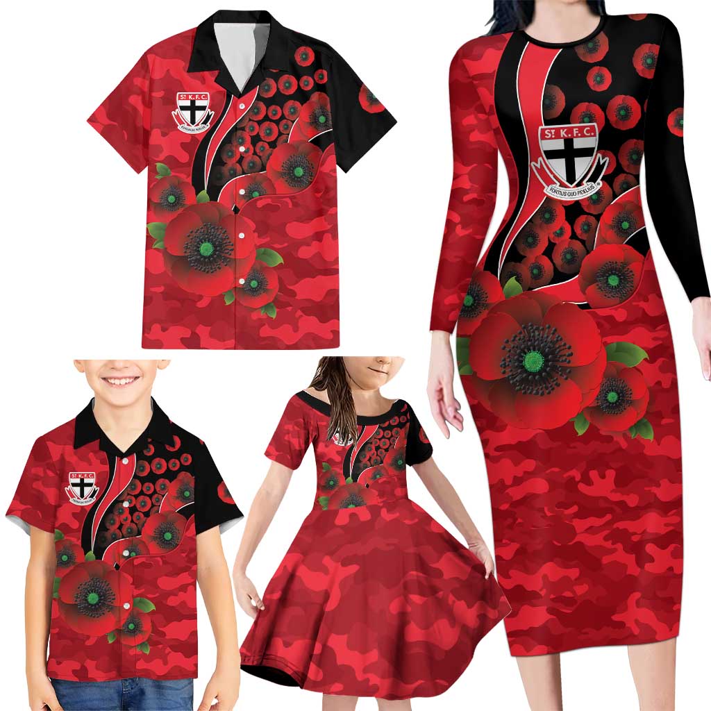 St Saints ANZAC Personalised Family Matching Long Sleeve Bodycon Dress and Hawaiian Shirt Lest We Forget Poppy Camo