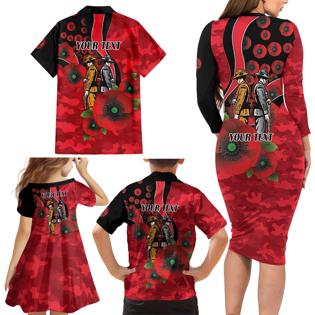 St Saints ANZAC Personalised Family Matching Long Sleeve Bodycon Dress and Hawaiian Shirt Lest We Forget Poppy Camo