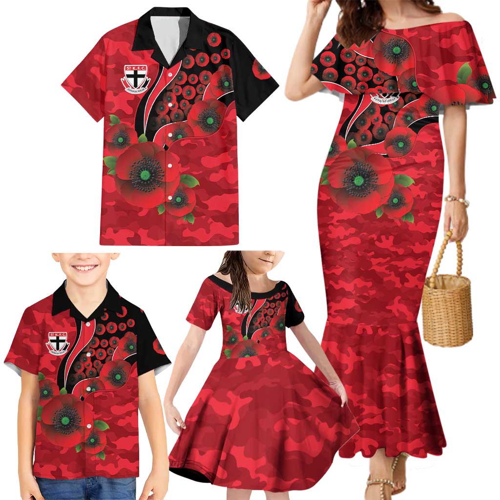 St Saints ANZAC Personalised Family Matching Mermaid Dress and Hawaiian Shirt Lest We Forget Poppy Camo